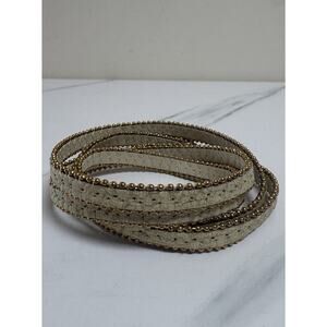 Gold Toned Beaded Multi Wrap Faux Leather Bracelet Neutral Boho Snap Closure